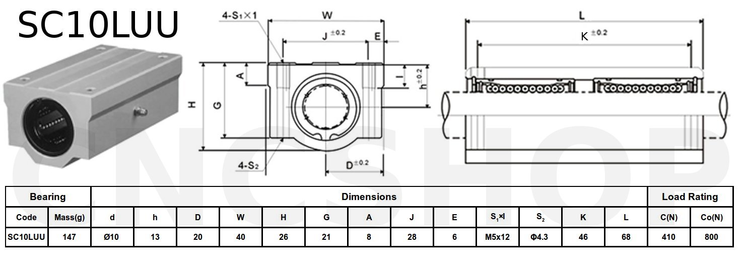 SC10LUU 10mm LONG LINEAR BEARING